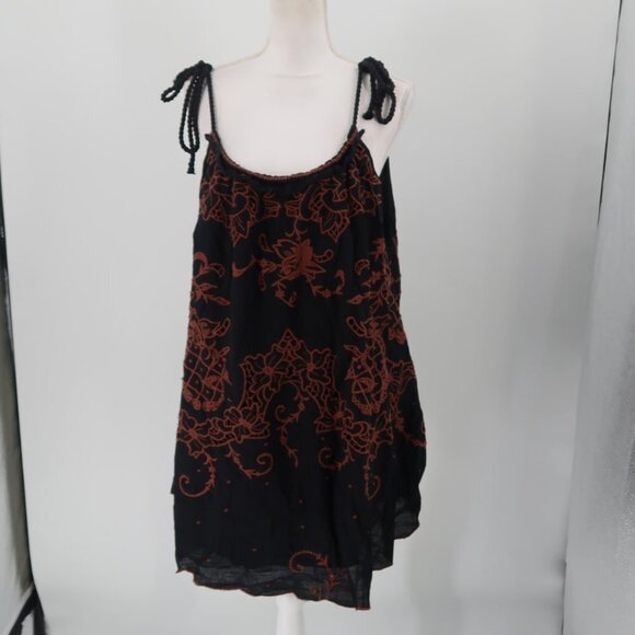 Free People Black/Brown Adjustable Braided Straps Loose Fit Dress, Small NWT - Picture 2 of 10